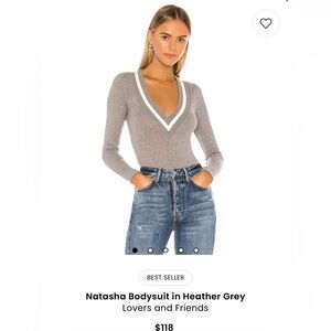 Lovers + Friends Charcoal Bodysuit with white Accents